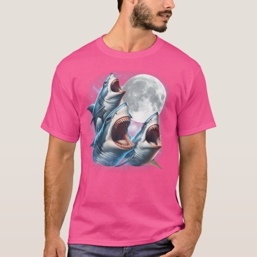 三サメおもしろいムーンシャーク狼ムーンP Tシャツ (正面)