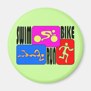 三トライアスロンの水泳のバイクによって走られる明るい正方形のデザイ マグネット