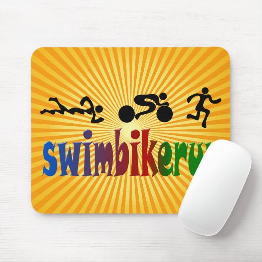 三トライアスロンの水泳のバイクによって走られる黒く豊富なデザイン マウスパッド (マウス)