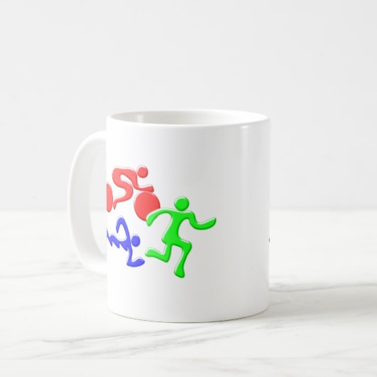 三トライアスロンの水泳のバイクの操業色の姿のデザイン コーヒーマグカップ (正面左)