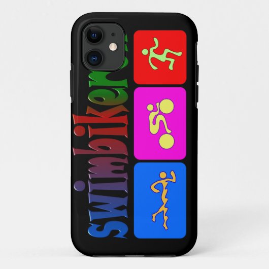 三トライアスロンの水泳のバイクの操業虹のデザイン Case-Mate iPhoneケース (裏面)