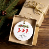 三パーソナライズされたつのストッキングの家族 セラミックオーナメント