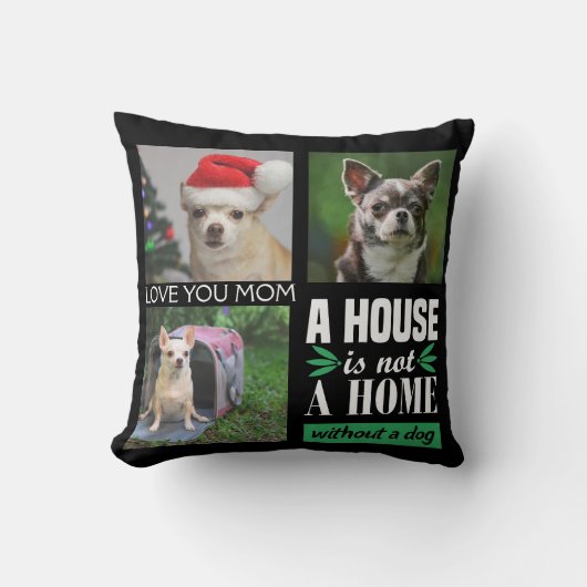三パーソナライズされたつの写真コラージュと犬の引用文 クッション (正面)