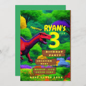 三パーソナライズされたレックス誕生日 招待状 (正面/裏面)