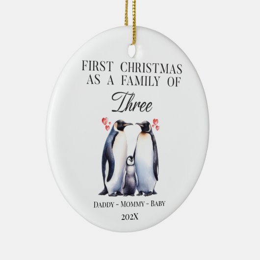 三パーソナライズされた人の初めてのクリスマス セラミックオーナメント (右)