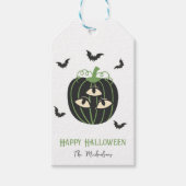 三モダンアイカボチャ及びこうもり名前をカスタムする ギフトタグ (正面)