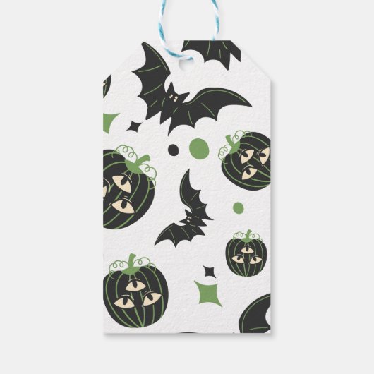 三モダンアイカボチャ及びこうもり名前をカスタムする ギフトタグ (裏面)