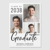 三モダン写真卒業磁気アナウンス マグネット招待状 (正面)
