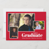 三モダン写真卒業赤と白パーティー 招待状 (正面)