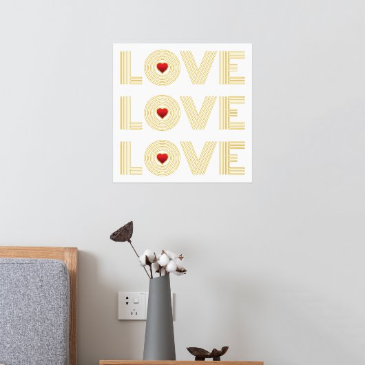 三モダン語「愛」の単語と赤いハート 箔ポスター (インサイチュ (寝室2))
