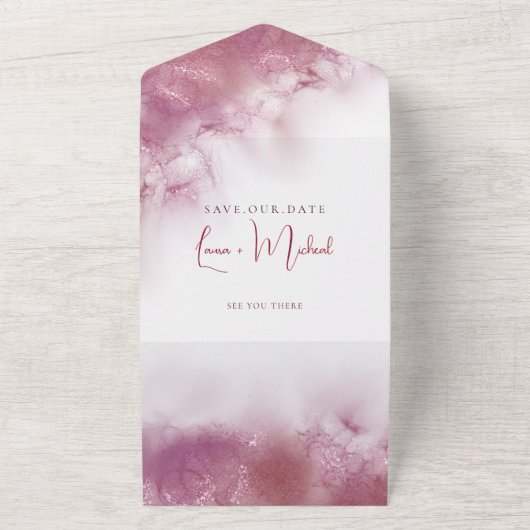 三モダン重結婚大理石の水彩招待状 オールインワン招待状 (外側)