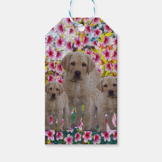 三ラブラドール子犬絵を描油、 ギフトタグ (正面)