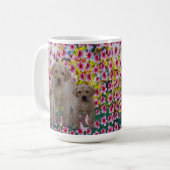 三ラブラドール子犬絵を描油、 コーヒーマグカップ (正面左)