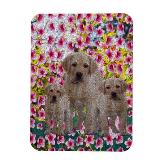 三ラブラドール子犬絵を描油、 マグネット (縦)