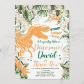 三レックス恐竜の誕生日パーティーDino Tレックス 招待状 (正面/裏面)