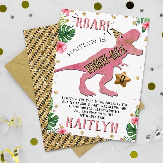 三レックス恐竜3回目の誕生日サンキューカード サンキューカード