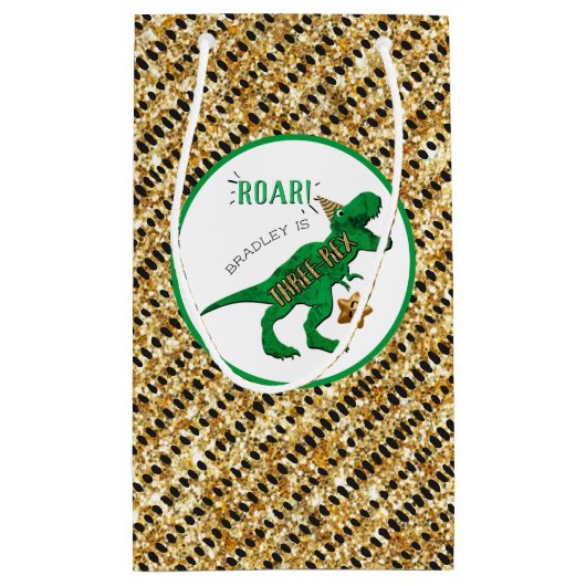 三レックス恐竜3回目の誕生日パーティー スモールペーパーバッグ (裏面)