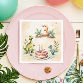 三レックス恐竜3回目の誕生日紙 スタンダードカクテルナプキン