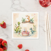 三レックス恐竜3回目の誕生日紙 スタンダードカクテルナプキン (インサイチュ)