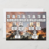 三世代の写真の木のライン オレンジの太陽と 招待状 (正面)