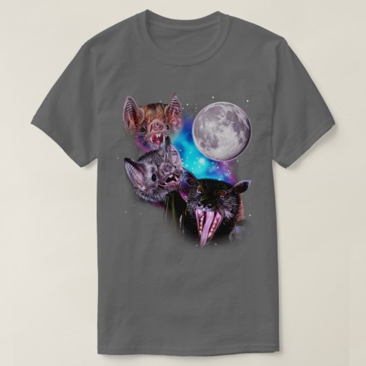 三人のこうもりが月で吠える Tシャツ (デザイン正面)