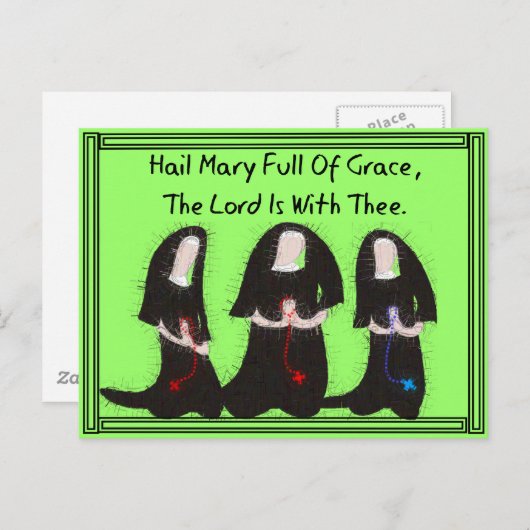 三人の修道女は跪いて"恵みに満ちた雹メアリー" ポストカード (正面/裏面)