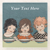 三人の姉妹が一緒食べにスープ ガラスコースター (正面)