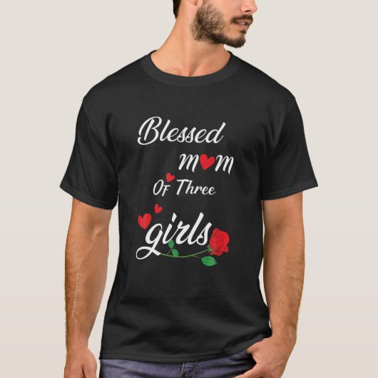 三人の娘を持つ幸せなママ 母の日ギフト Tシャツ (正面)