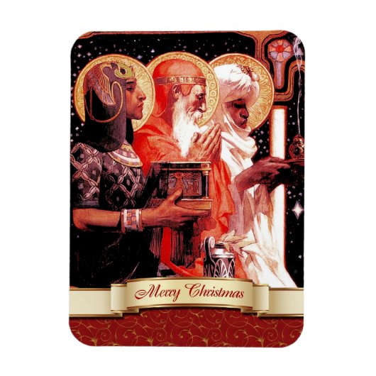 三人の賢者はヴィンテージアートのクリスマスプレゼント マグネット (縦)