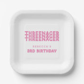 三人名3回目の誕生日ピンク ペーパープレート (正面)