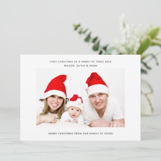 三人家族として初めてのクリスマス家族写真 シーズンカード (スタンド正面)