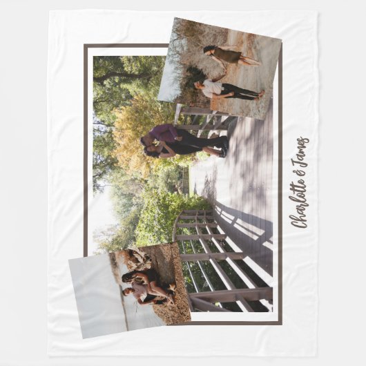 三写真テンプレート及びパーソナライズされた文字 フリースブランケット (正面)