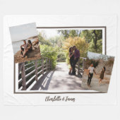 三写真テンプレート及びパーソナライズされた文字 フリースブランケット (正面(横))