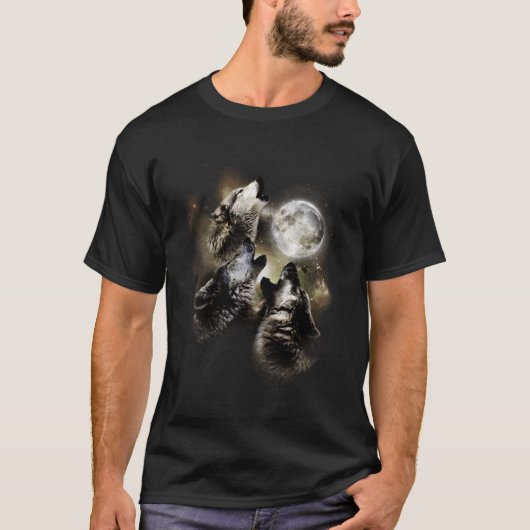 三匹のオオカミが月のオオカミに吠える Tシャツ (正面)