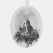 三匹のオオカミが月の動物芸術で遠吠え ガラスオーナメント (正面右)