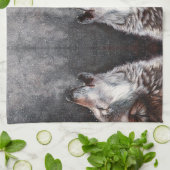 三匹のオオカミが遠吠え キッチンタオル (折り畳み)