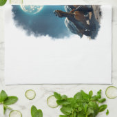 三匹のカメが月に吠える野生の山 キッチンタオル (折り畳み)