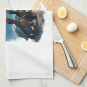 三匹のカメが月に吠える野生の山 キッチンタオル (四つ折り)