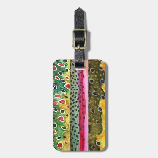 三匹のマスの皮 ラゲッジタグ (正面縦)