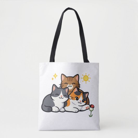 三匹の可愛い猫の友情 トートバッグ (正面)