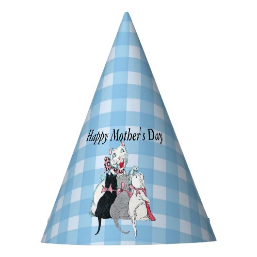 三匹の子猫を抱えた母猫 パーティーハット (正面)
