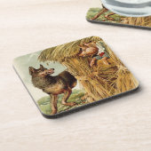 三匹の子豚と悪い狼、ヴィンテージ童話 コースター (左側)