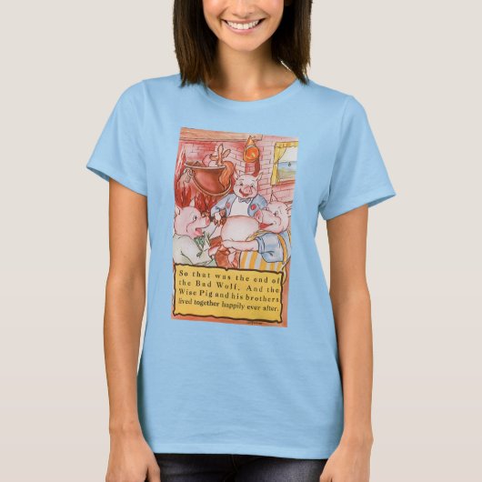 三匹の子豚と料理中の狼、ヴィンテージの童話 Tシャツ (正面)