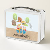 三匹の小さな豚カラフルフォークとおとぎ話 メタルランチボックス (裏面)