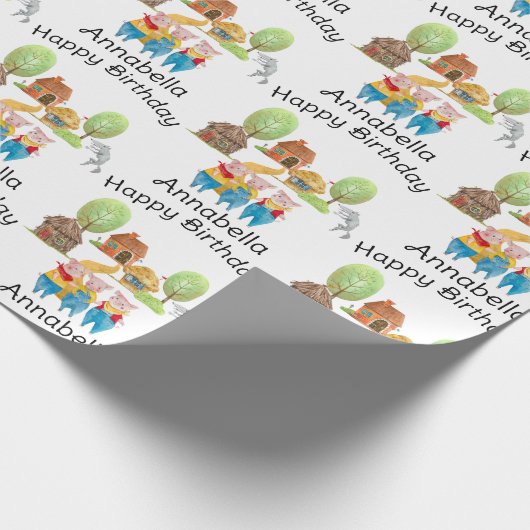 三匹の小さな豚カラフルフォークとおとぎ話 ラッピングペーパー (角)