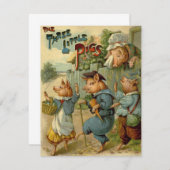 三匹の小さな豚ヴィンテージ童話 招待状 (正面/裏面)