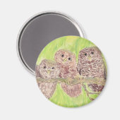 三匹の怒ったフクロウ - アクリル絵画。 マグネット (正面/裏面)