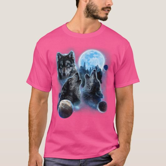 三匹の狼の遠吠えと月 Tシャツ (正面)