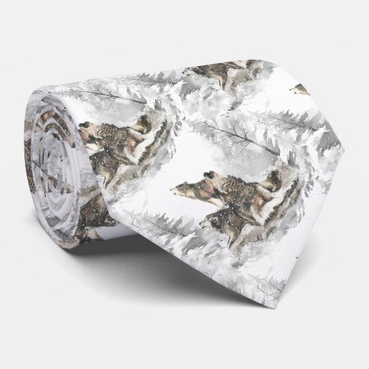 三匹の狼ハウリング雪の夜の水色 ネクタイ (ロール)