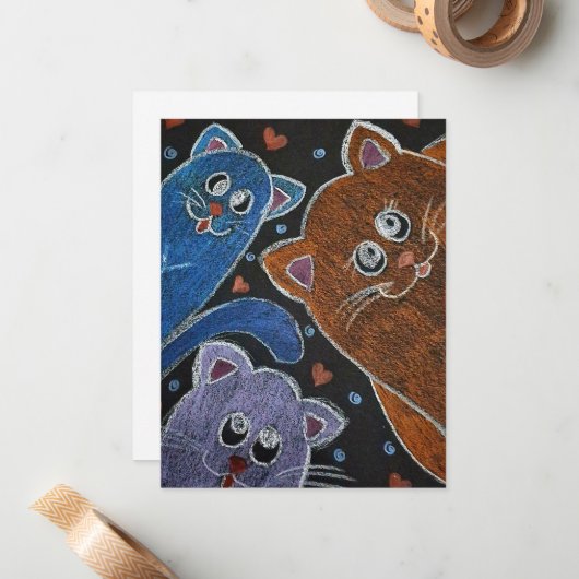 三匹の猫のイラスト ノートカード (正面/裏面インサイチュ)